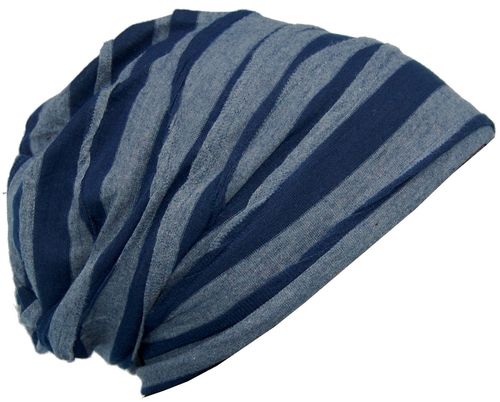 Cool4 Vintage 2 Farben Beanie Stripes Blau-Hellgrau Slouch Retro Stylisch Mütze Cap Hut VSB21